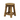 A low bar stool with a wooden seat and legs, featuring a round button top design.