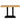 A rectangular dining table with a wooden top and a metal base with a black finish.
