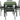 Set of 4 green metal outdoor chairs with a matching table