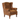 Brown leather armchair with tufted backrest on a white background