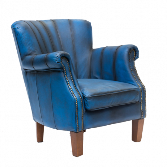 Spitfire Leather Chair, Blue Leather Arm Chair