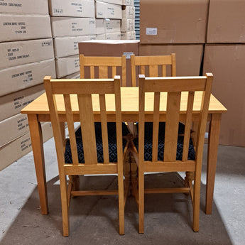 WAREHOUSE CLEARANCE: 1940 Dining In soft oak Upholstered in blue diamond with rectangle table set