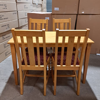 WAREHOUSE CLEARANCE: 1940 Dining In soft oak Upholstered in red diamond with rectangle table set