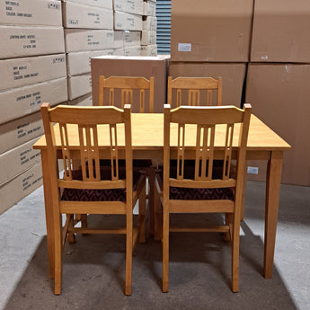 WAREHOUSE CLEARANCE: 1960 Dining In soft oak Upholstered in red diamond with rectangle table set