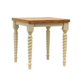 Wooden table with spiral legs on a white background