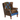 Brown leather armchair with blue and green diamond pattern on a white background