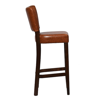 Brown bar stool with wooden legs on a white background