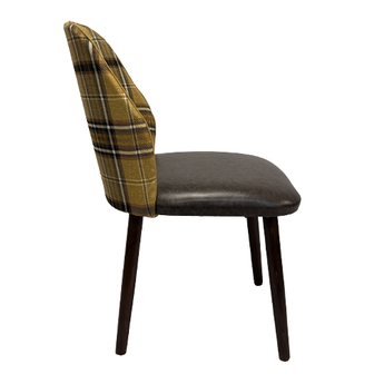 Chair with plaid backrest and dark seat on a white background