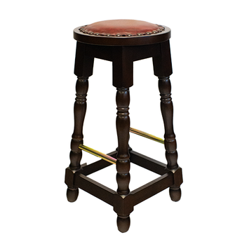 Wooden stool with a red cushioned seat on a white background