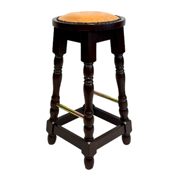 Wooden bar stool with a cushioned seat on a white background