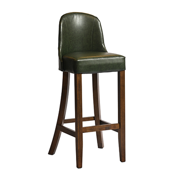 Green bar stool with wooden legs on a white background