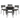 Black dining table with four matching chairs on a white background