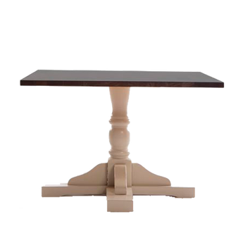A square-shaped coffee table with a solid wood top and traditional turned legs in a cream color.