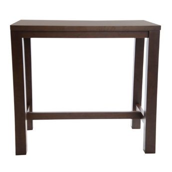 A rectangular wooden poseur table with chunky legs and a thick tabletop, designed for use in a pub or bar setting.